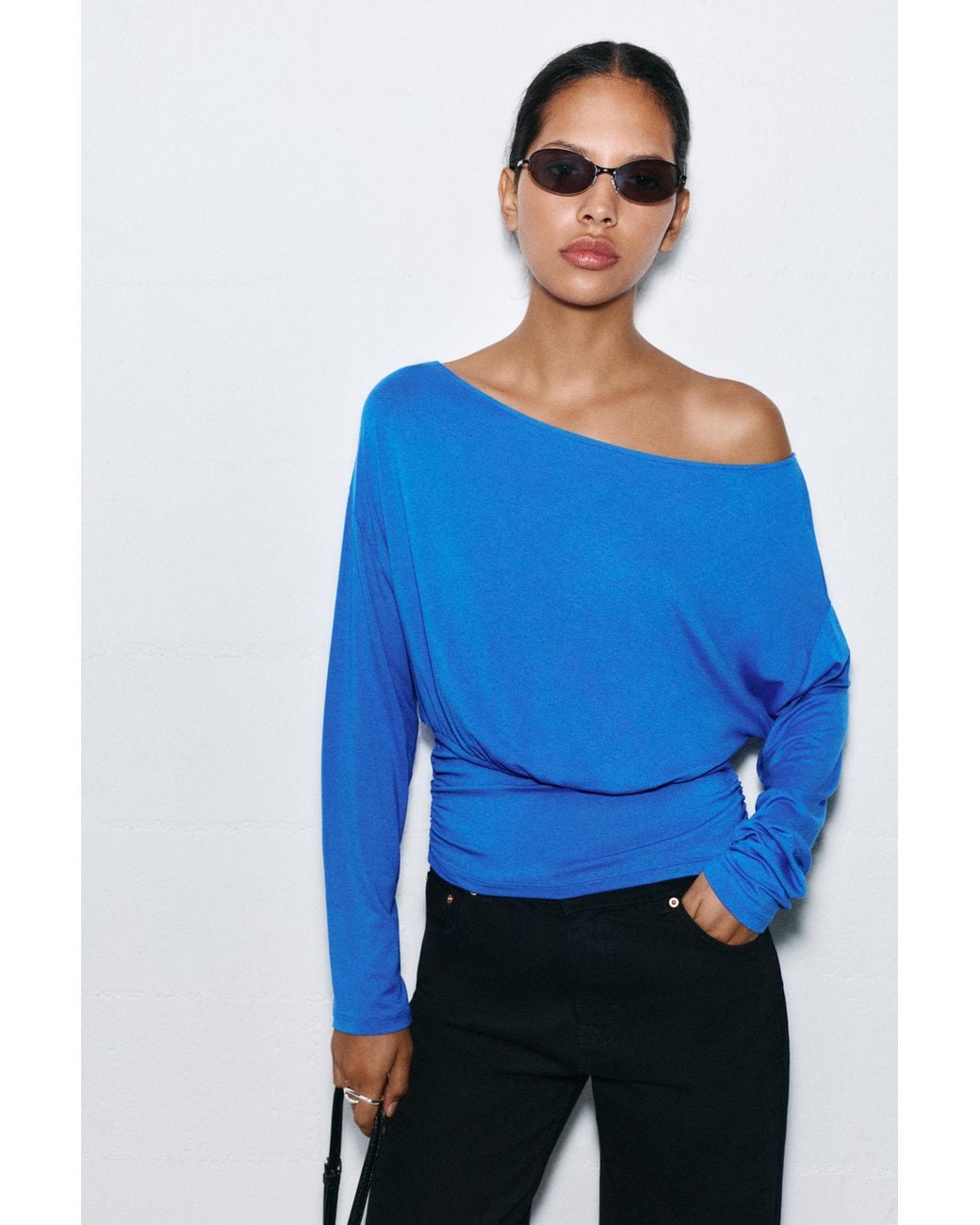 Pull&Bear Blue Asymmetric Waistband Top