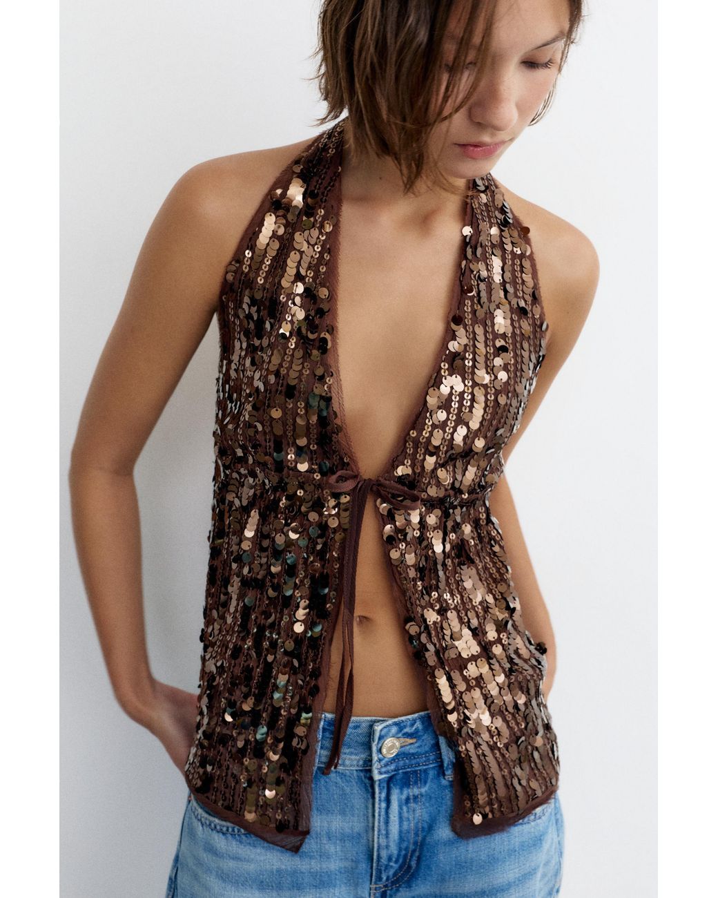 Pull&Bear Blue Sequin Halter Top