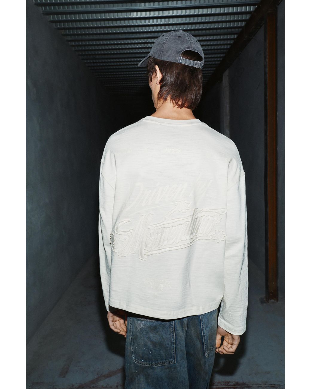 Pull&Bear White Stwd Long Sleeve T-Shirt for men