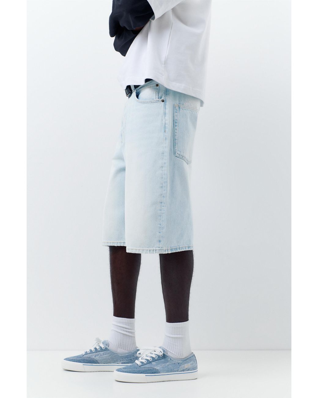 Pull&Bear Blue Skater Denim Bermuda Shorts for men