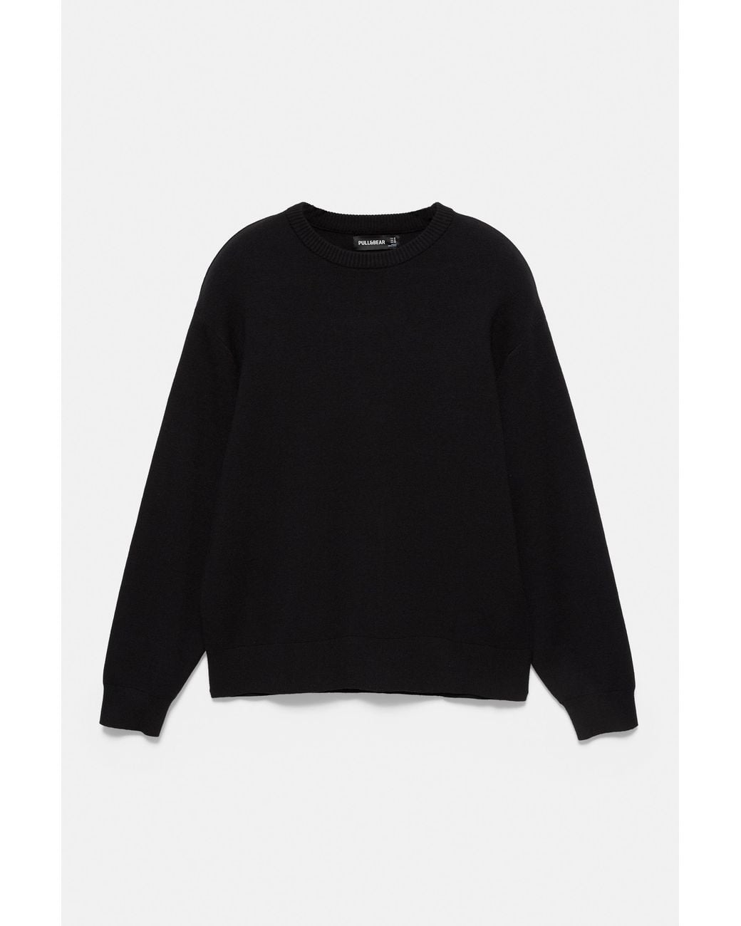 Pull&Bear Black Soft Round Neck Jumper for men