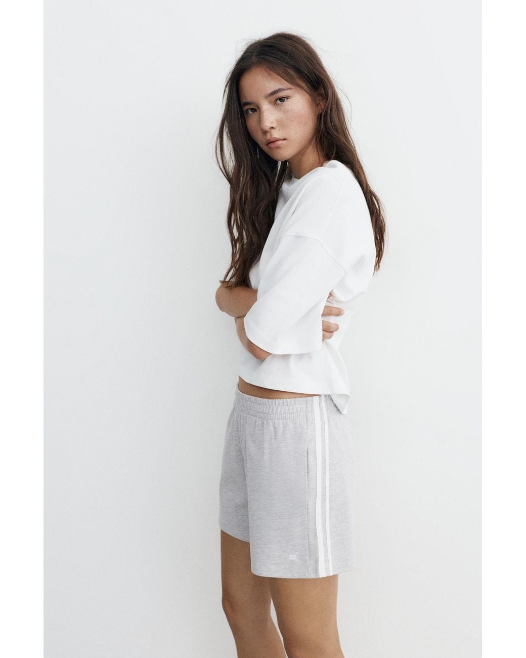 Pull&Bear White Sports Shorts With Side Stripes