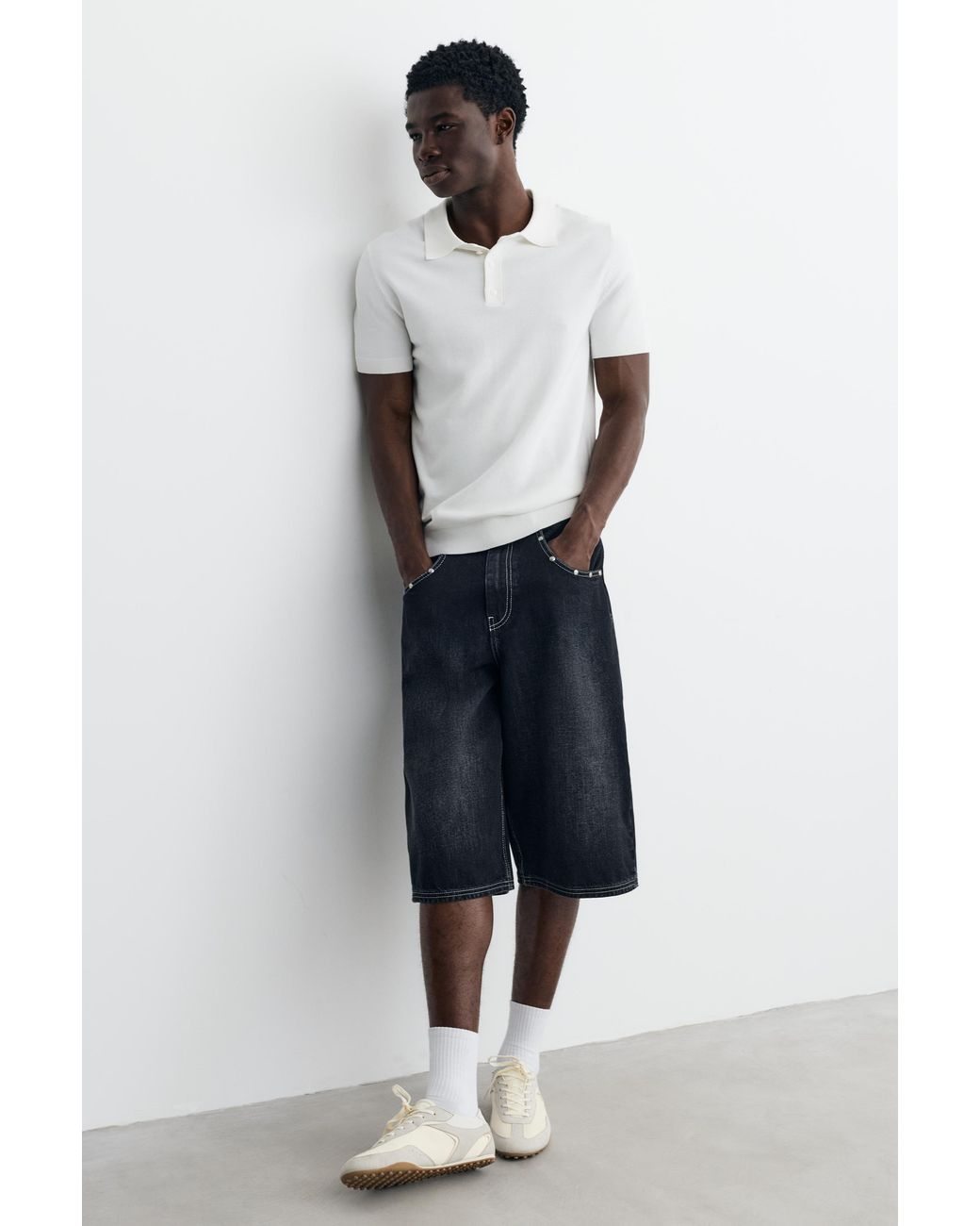 Pull&Bear White Short Sleeve Knit Polo Shirt for men