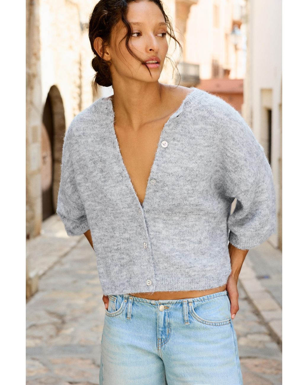 Pull&Bear Blue Short Sleeve Cardigan