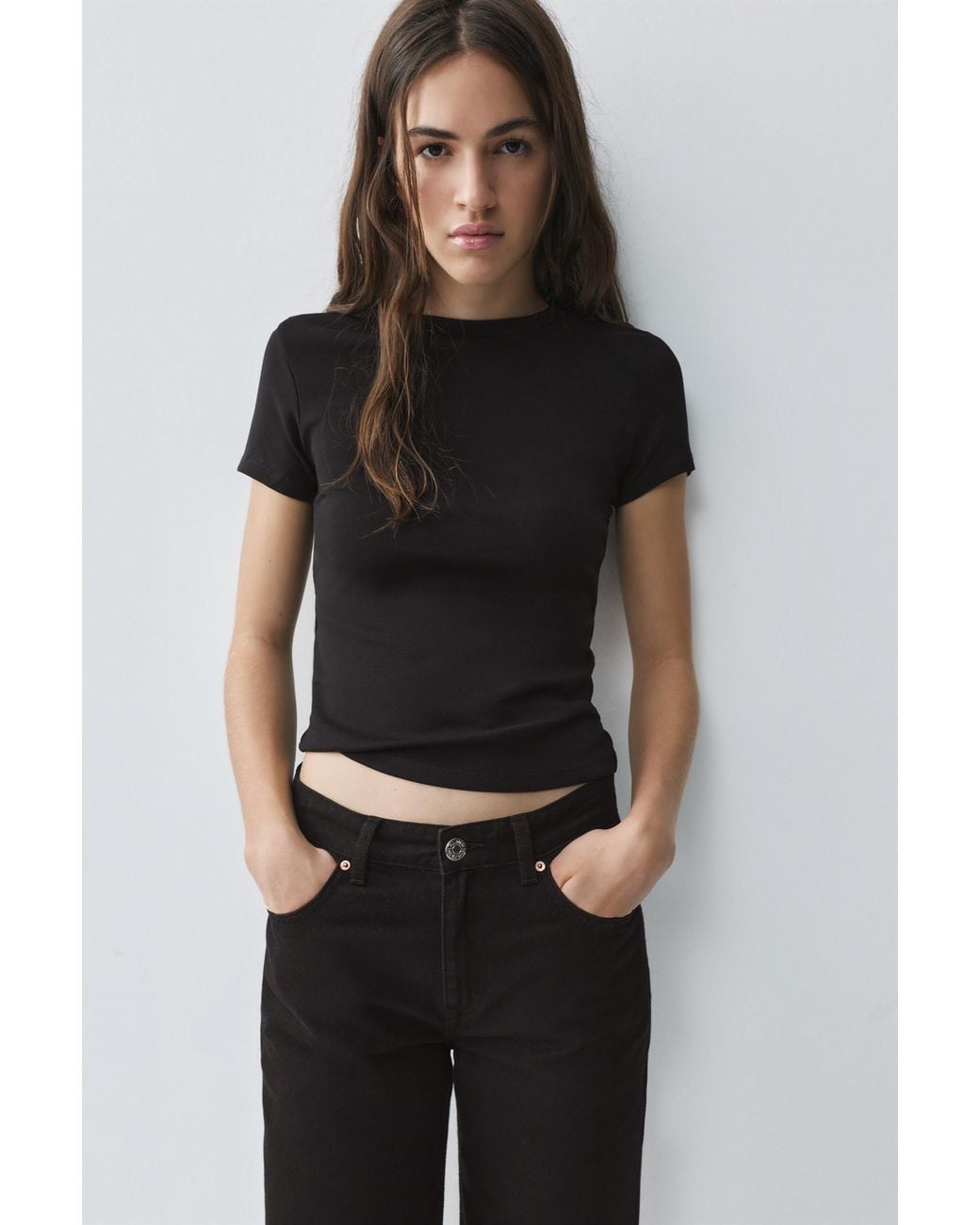 Pull&Bear Black Fitted Short Sleeve T-Shirt