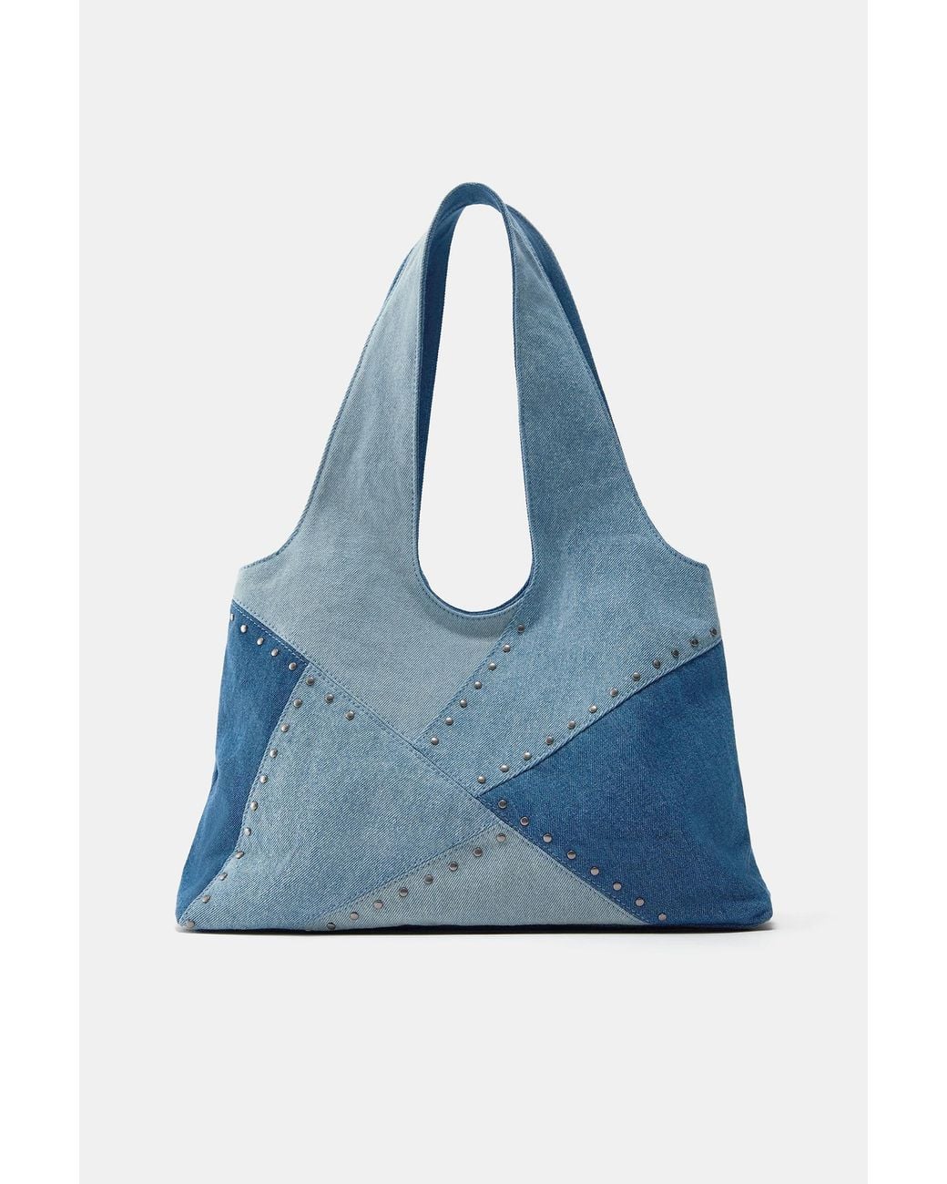 Pull&Bear Blue Denim Patchwork Tote Bag