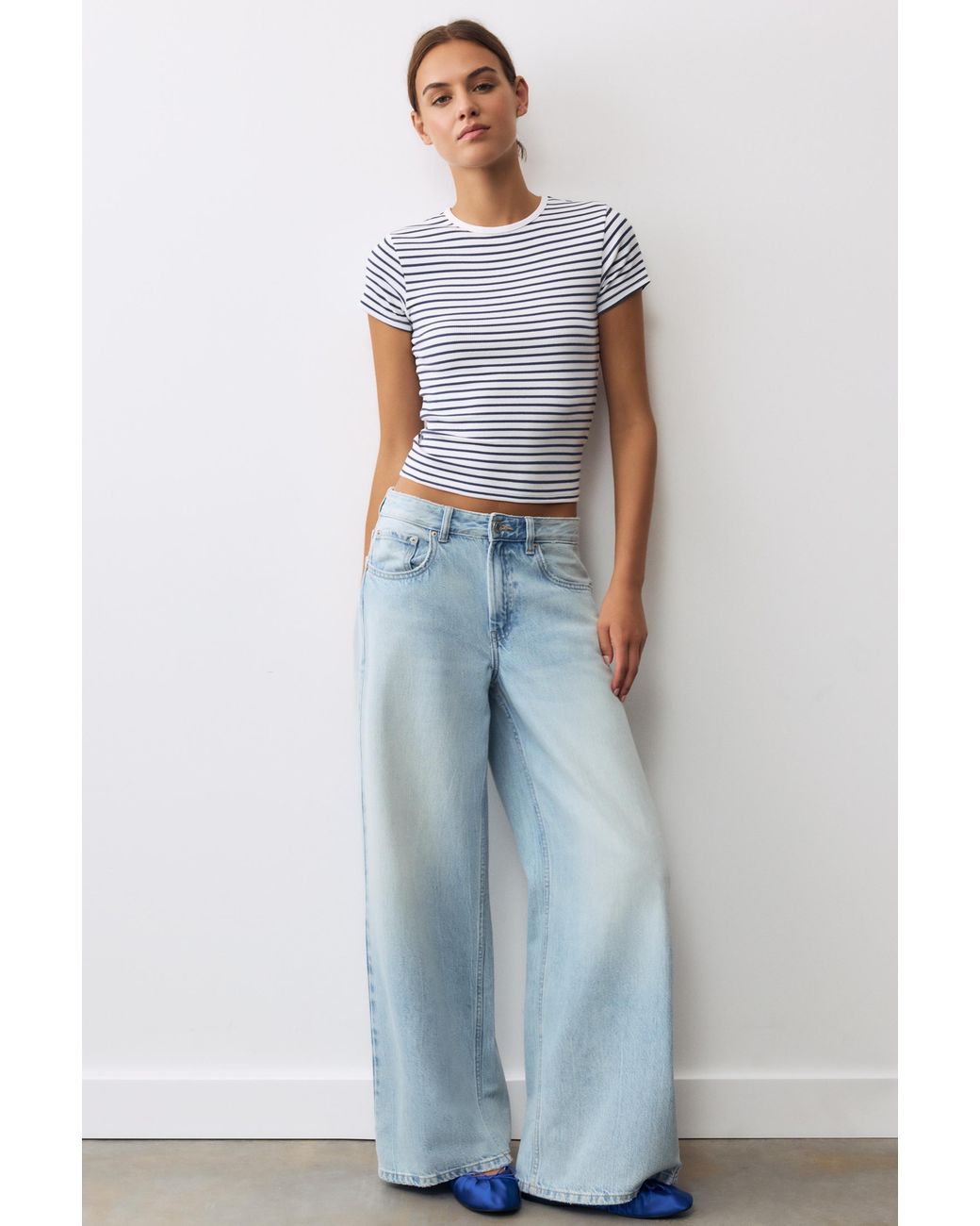 Pull&Bear Blue Ribbed Short Sleeve T-Shirt