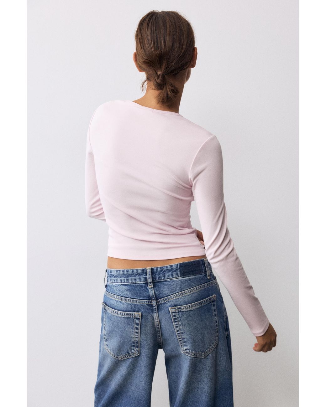 Pull&Bear Blue Fitted Long Sleeve T-Shirt