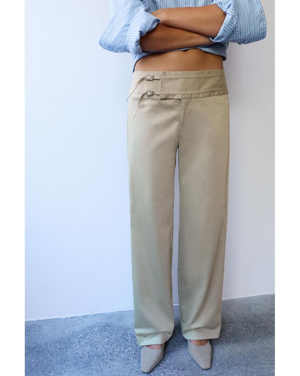 Pull&Bear Blue Buckle-Detail Trousers Culottes