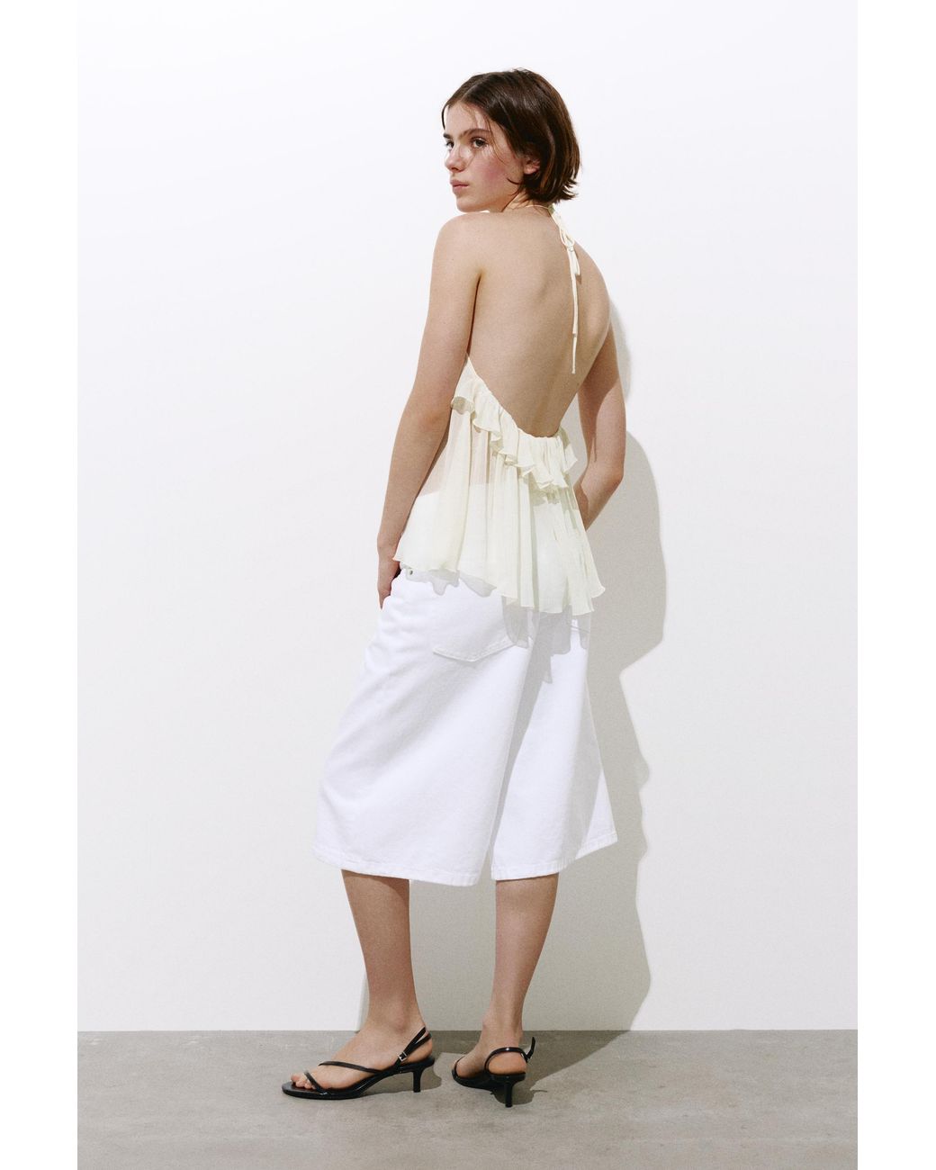 Pull&Bear White Halter Top With Ruffles