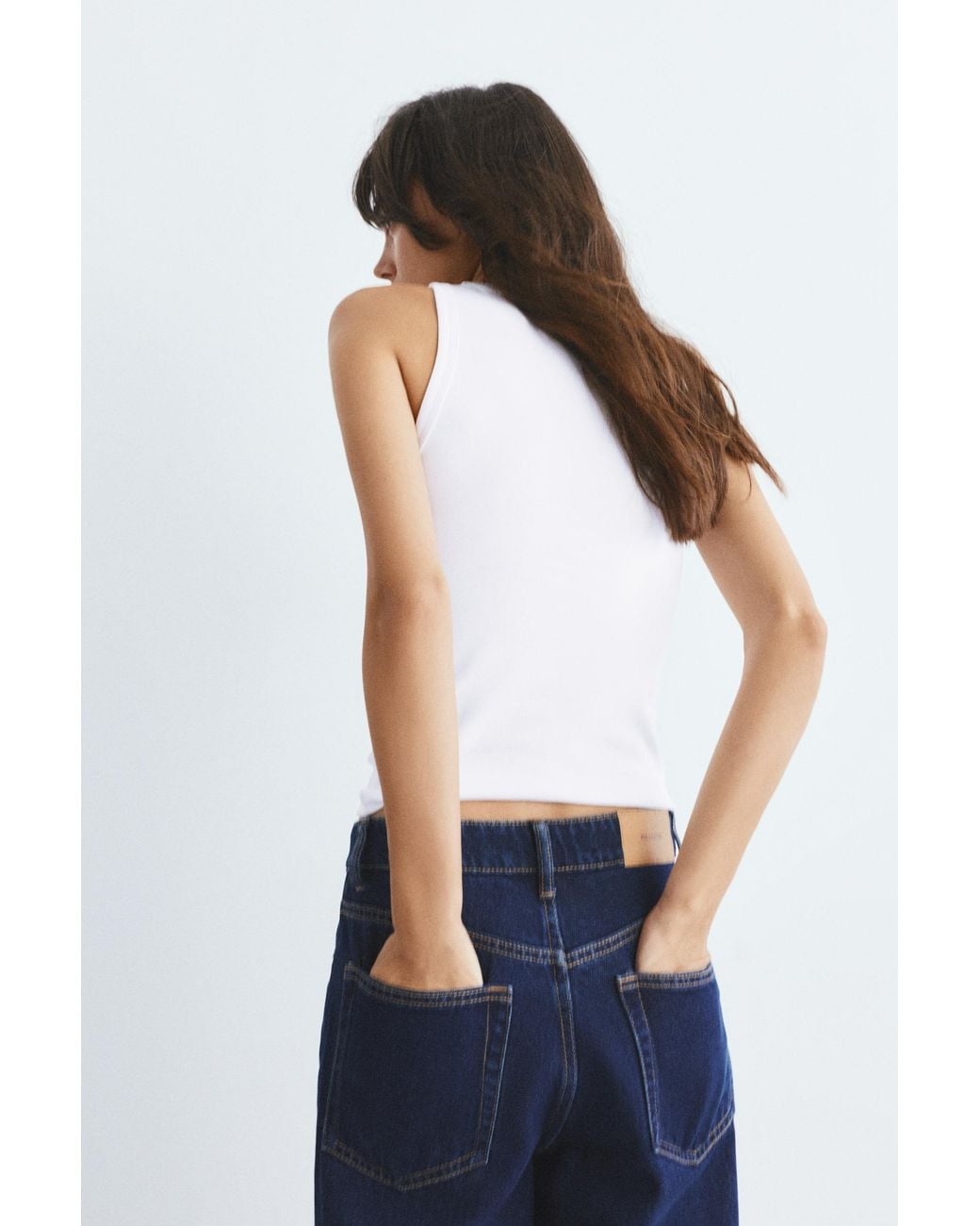 Pull&Bear White Round Neck Tank Top