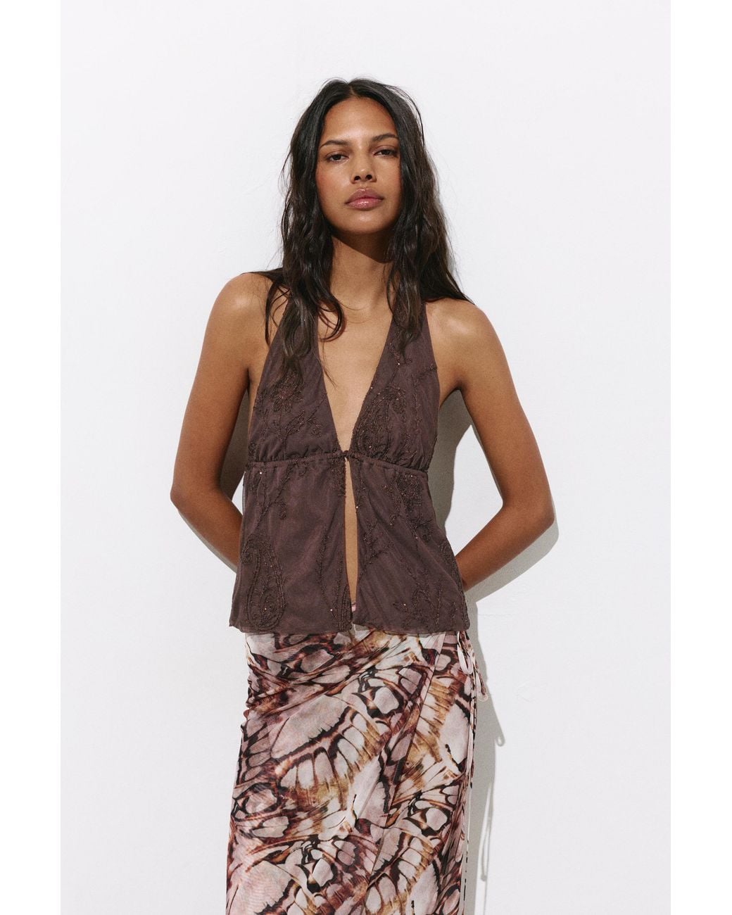Top Halter Paillette di Pull&Bear in Brown
