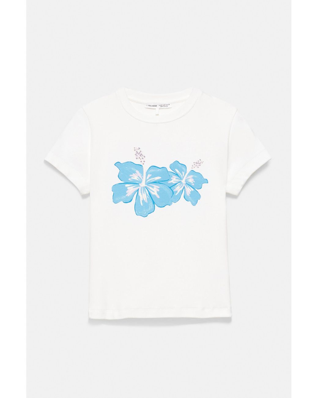 Pull&Bear White Hibiscus Floral T-Shirt