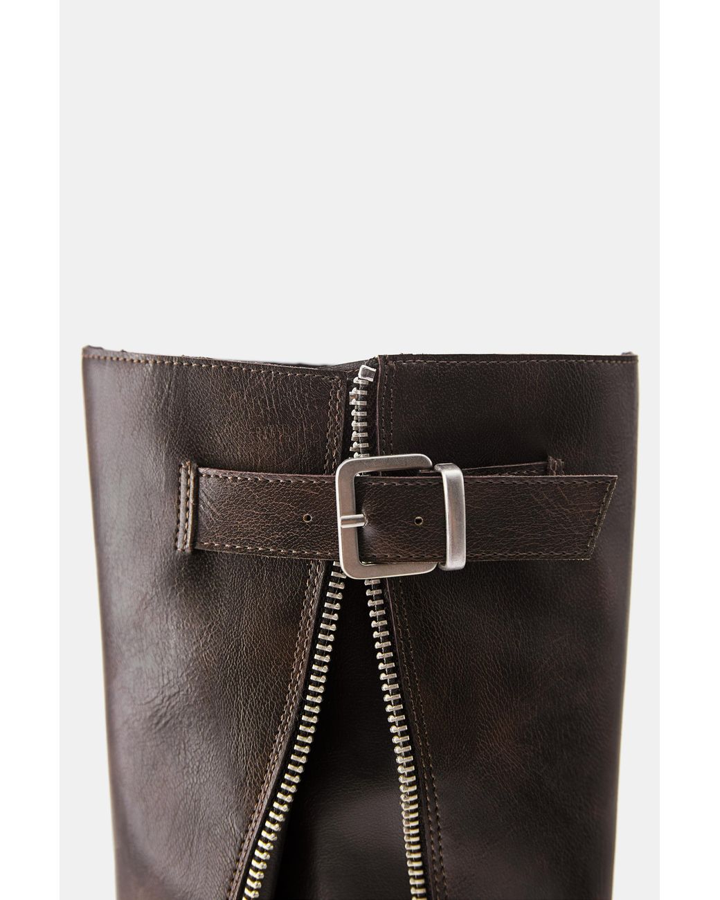 Pull&Bear Brown Decorative Zip Knee-High Boots