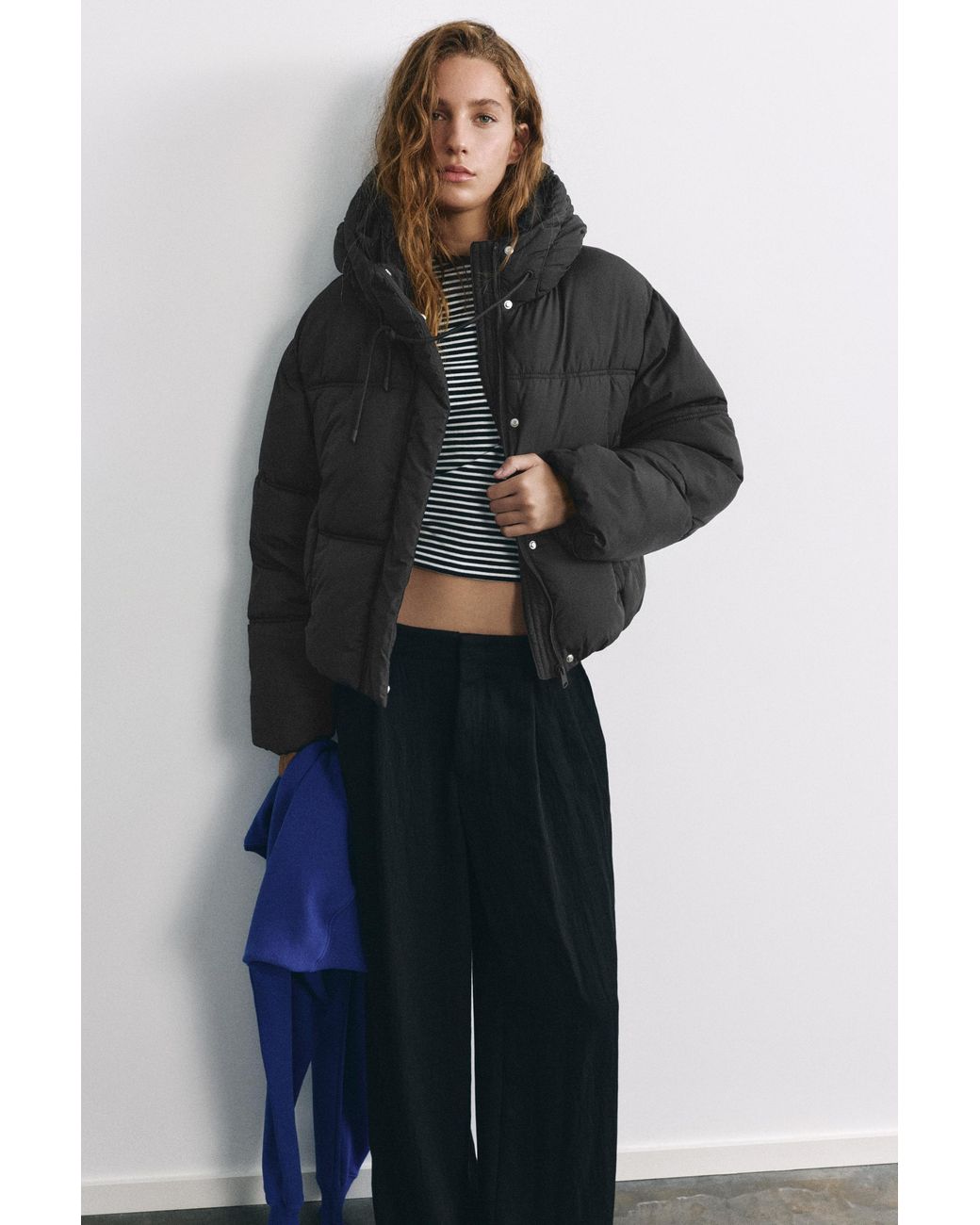 Pull&Bear Blue Puffer Jacket With Hood