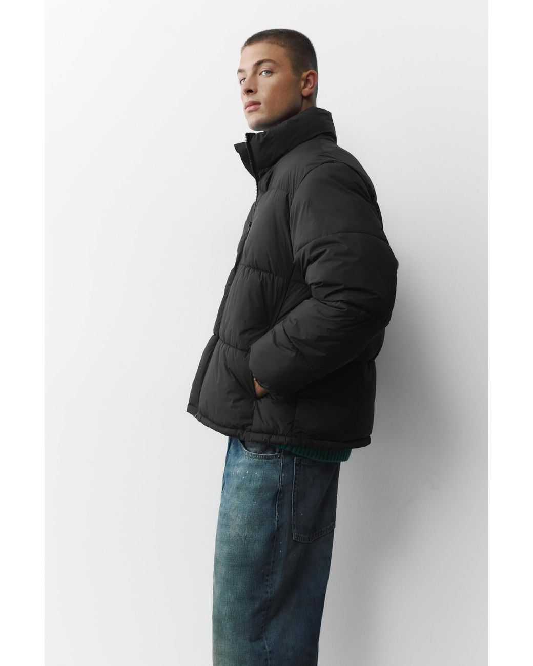 Giubbotto Imbottito Collo Alto di Pull&Bear in Black da Uomo