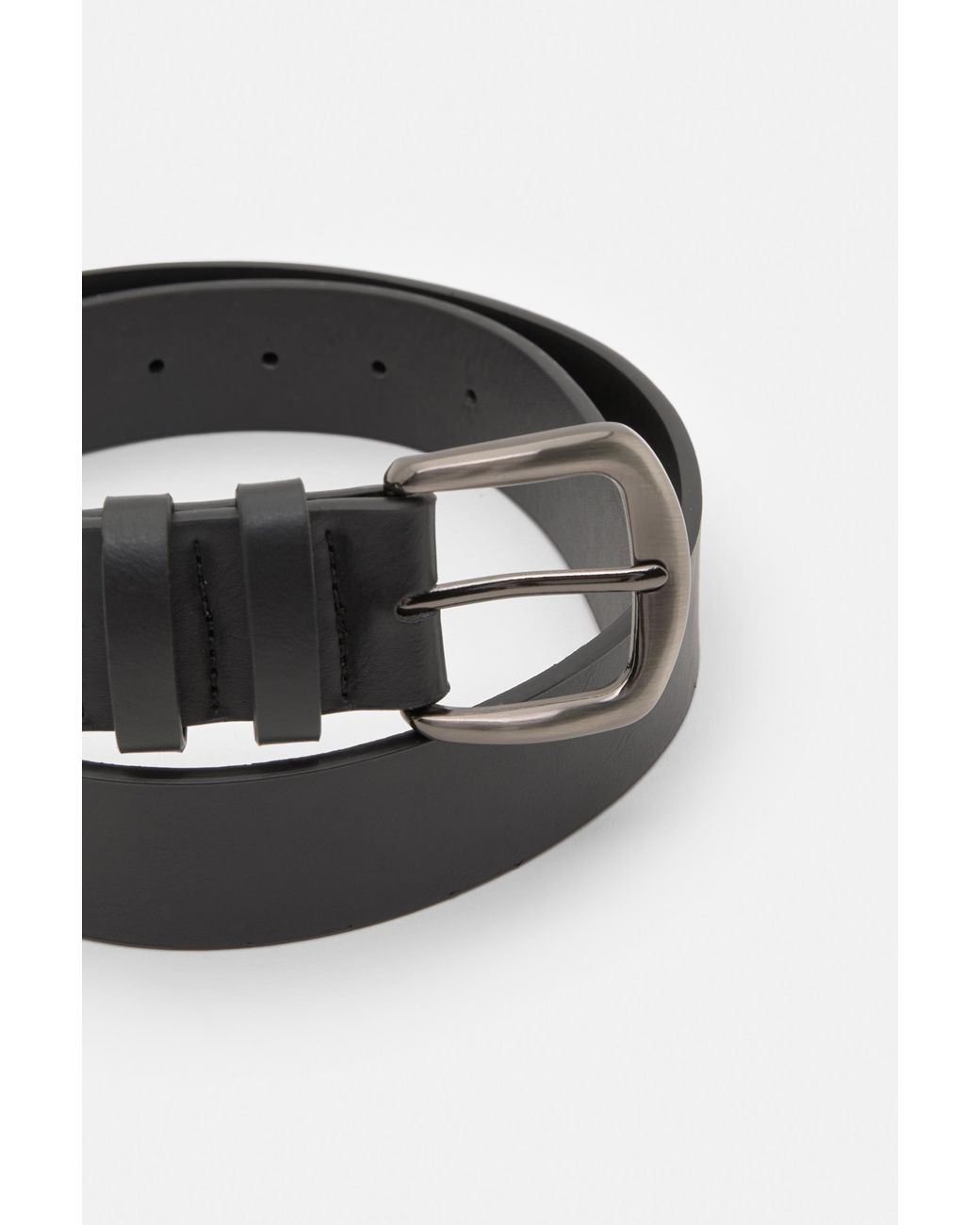 Pull&Bear Black Leather-Effect Belt With Double Loop for men