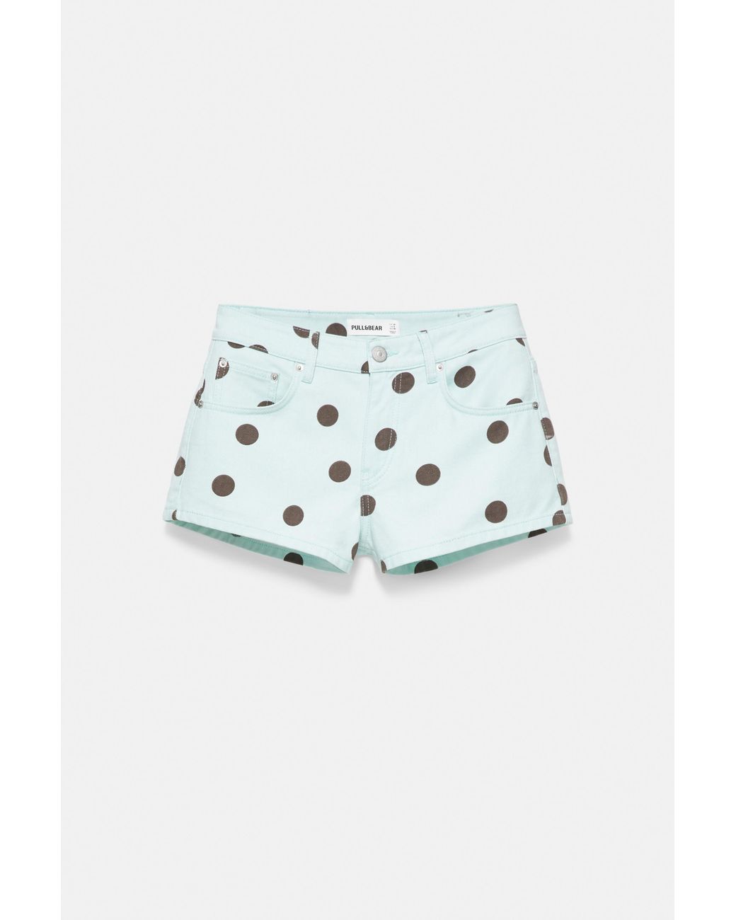 Pull&Bear Green Polka Dot Denim Mini Shorts