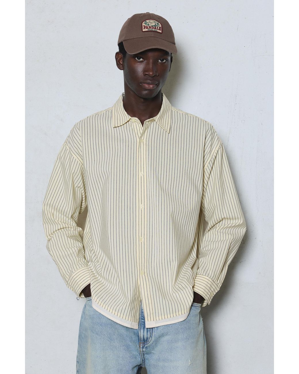 Pull&Bear Natural Striped Long Sleeve Shirt for men