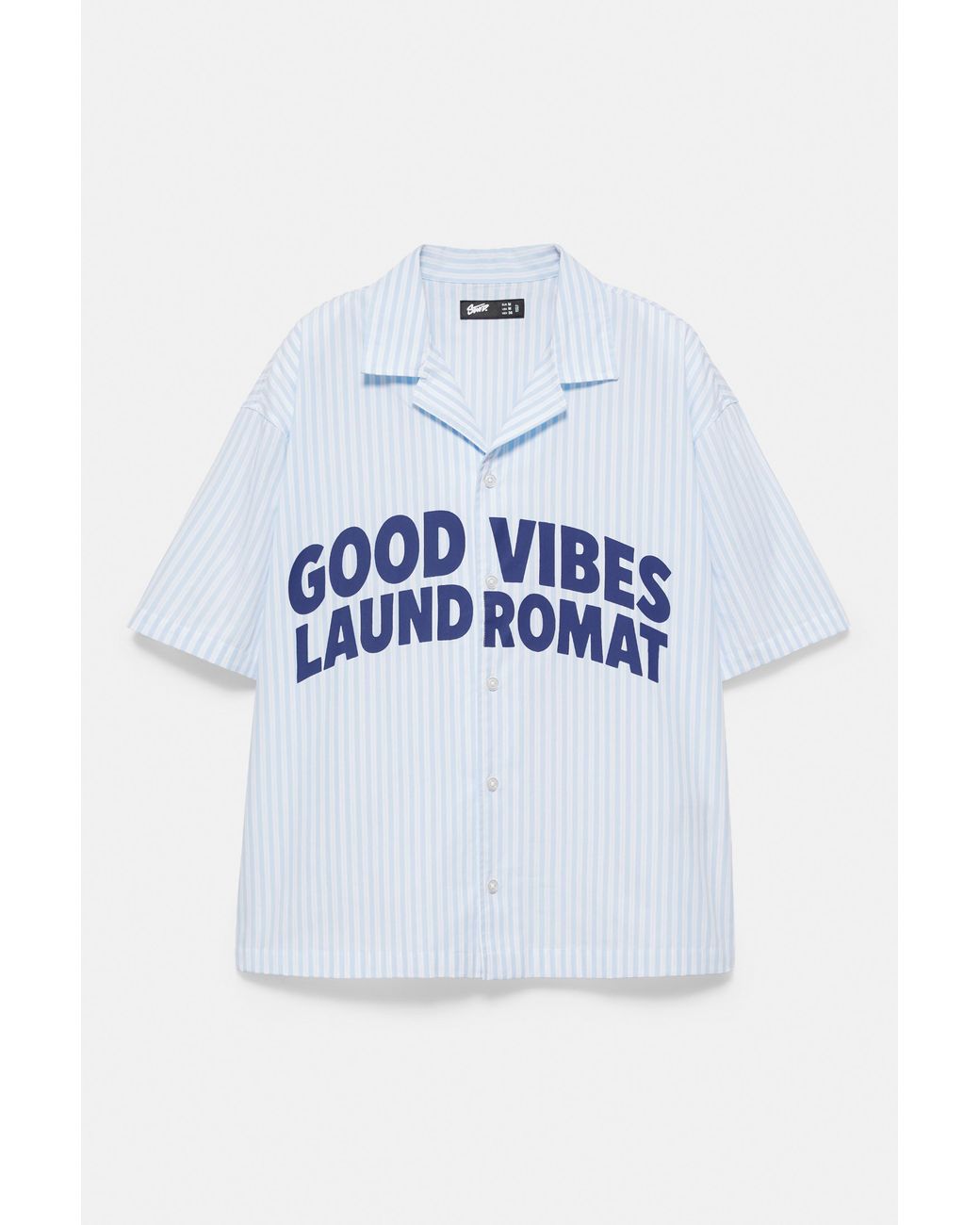 Pull&Bear Black Striped Text Short Sleeve Shirt for men