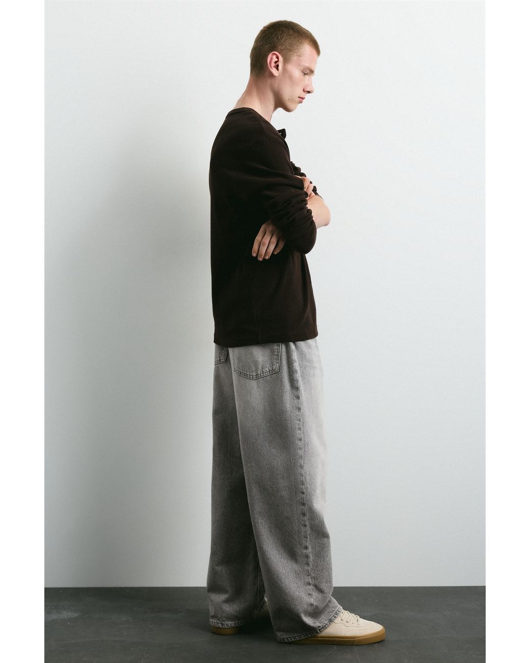 Pull&Bear Gray Relaxed Fit Baggy Jeans for men
