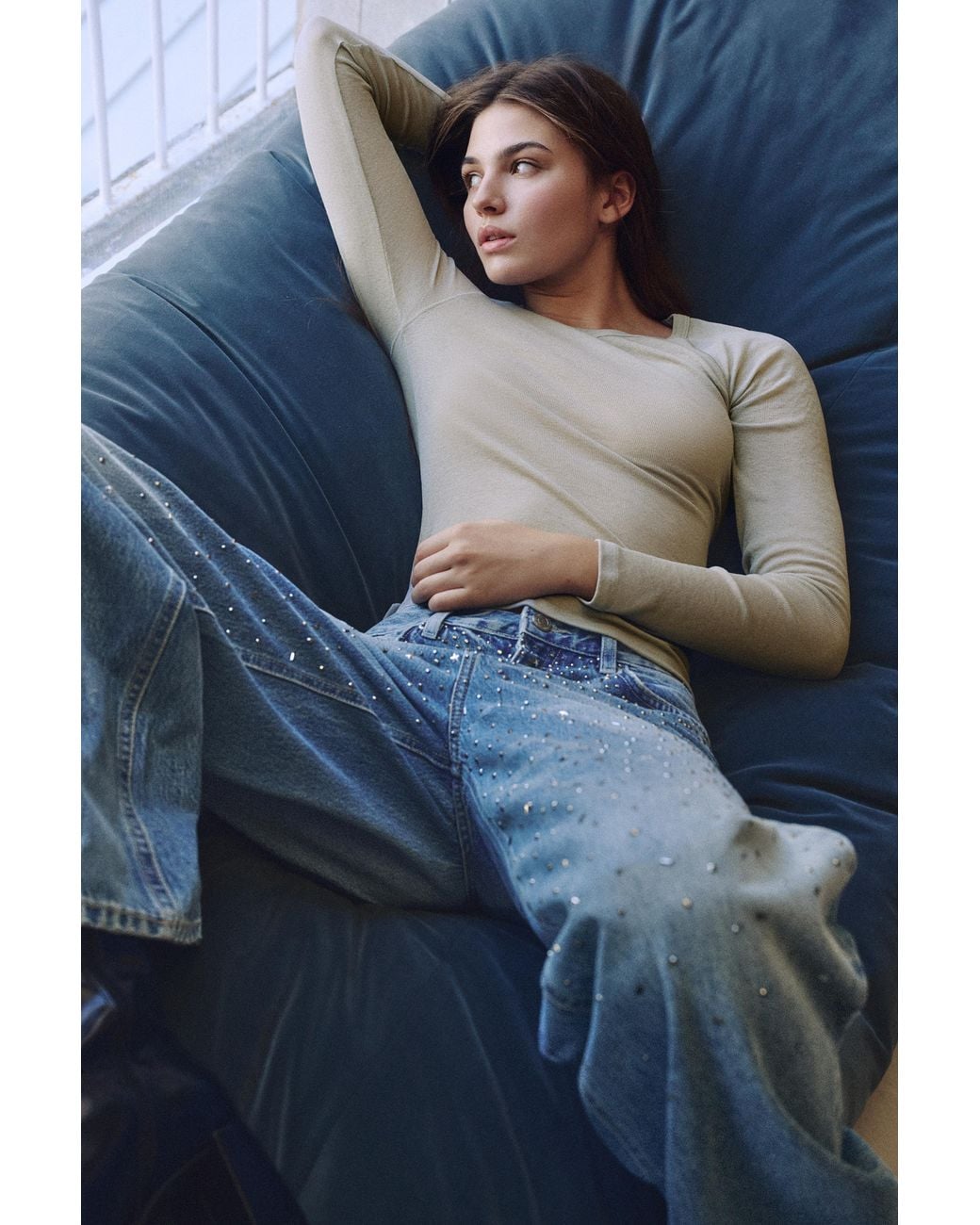 Pull&Bear Blue Fitted Semi-Sheer T-Shirt