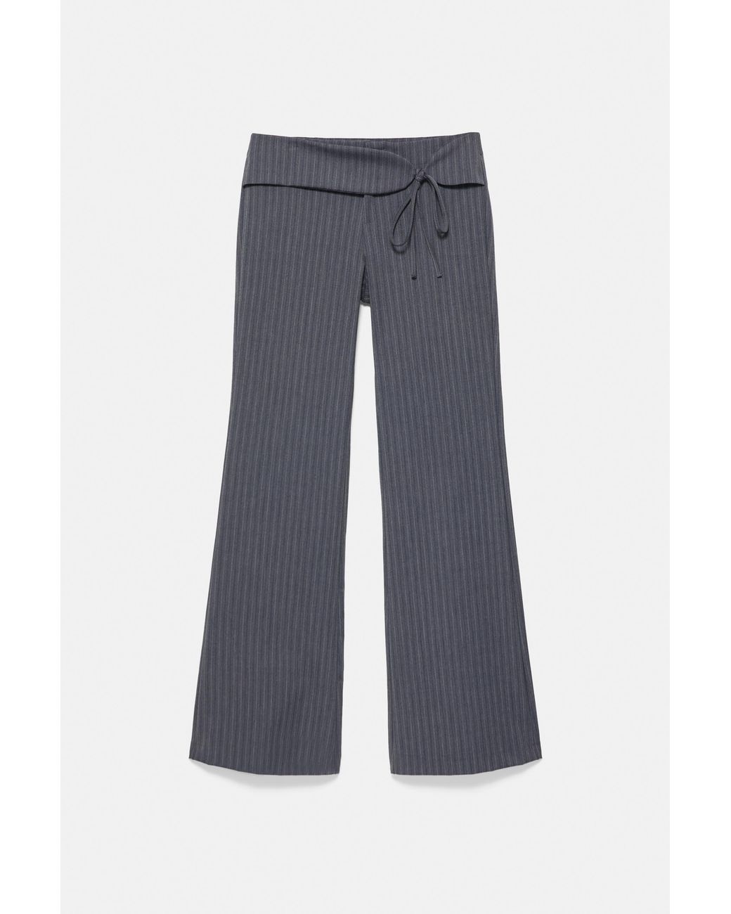 Pull&Bear Gray Striped Flared Trousers With Belt
