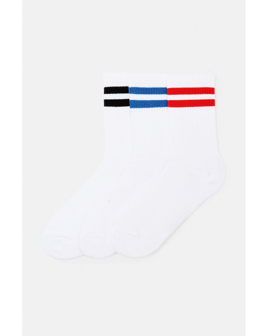 Pull&Bear White Striped Sports Socks for men