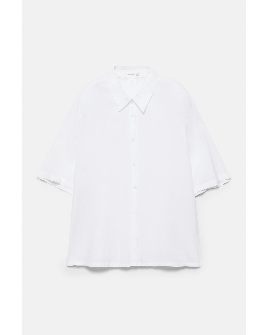 Pull&Bear White Short Sleeve Linen Blend Shirt