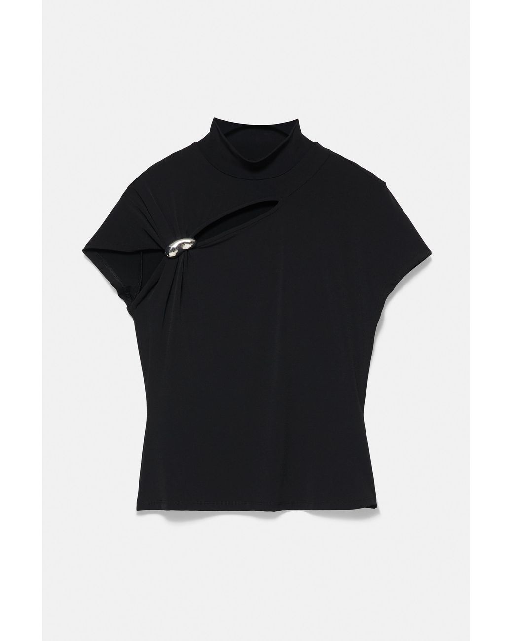 Pull&Bear Black Top With Cut-Out Appliqué