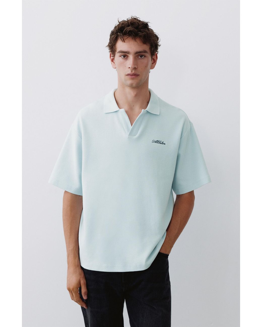 Pull&Bear White Short Sleeve Waffle-Knit Polo Shirt for men