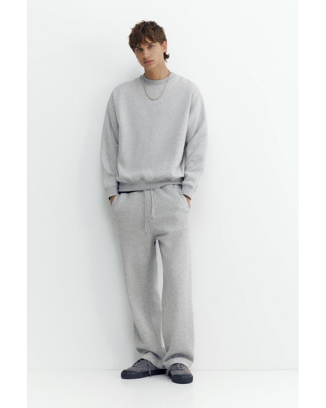 Pull&Bear Gray Relaxed Fit Round Neck Sweatshirt for men