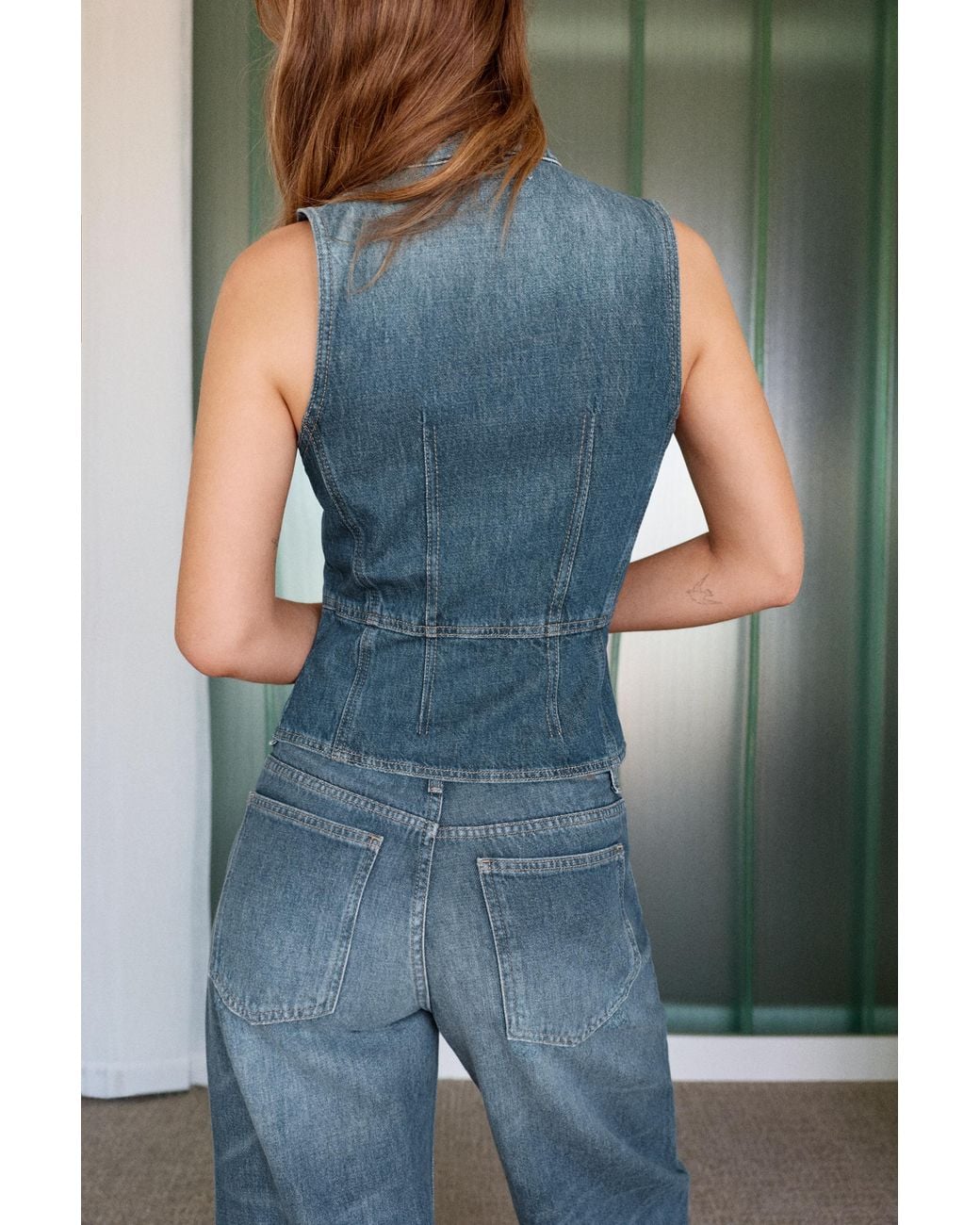 Pull&Bear Blue Seamed Denim Halter Top