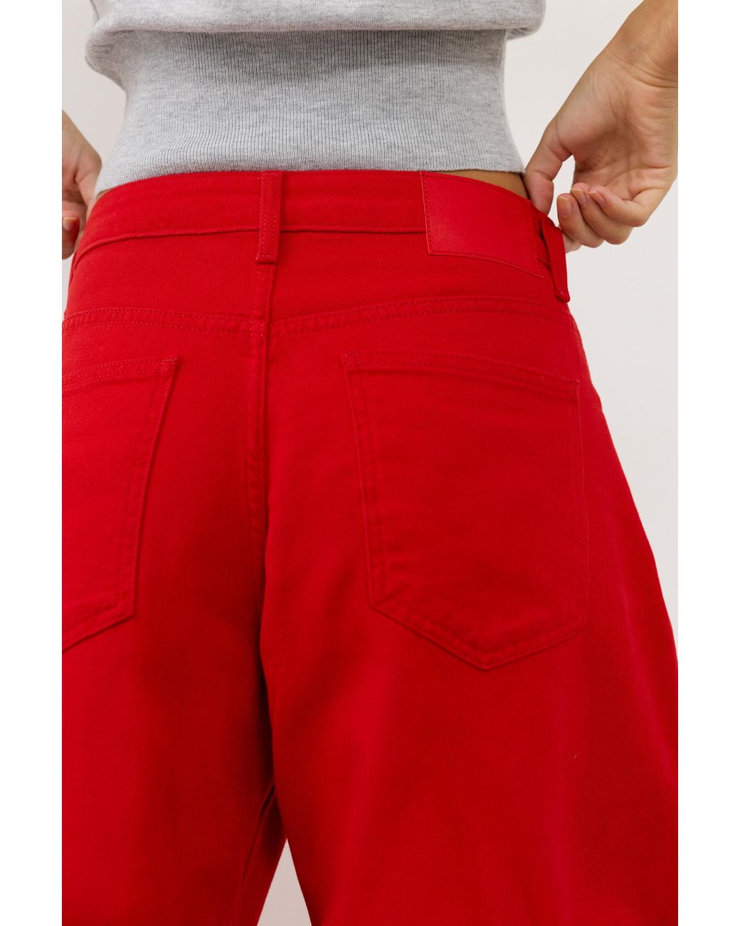 Pull&Bear Red Low-Rise Barrel Jeans