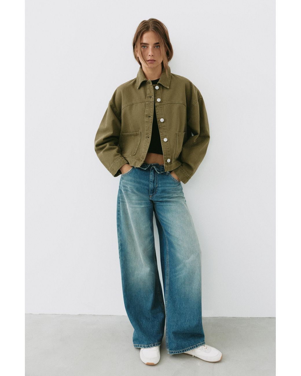 Pull&Bear Green Boxy Denim Overshirt