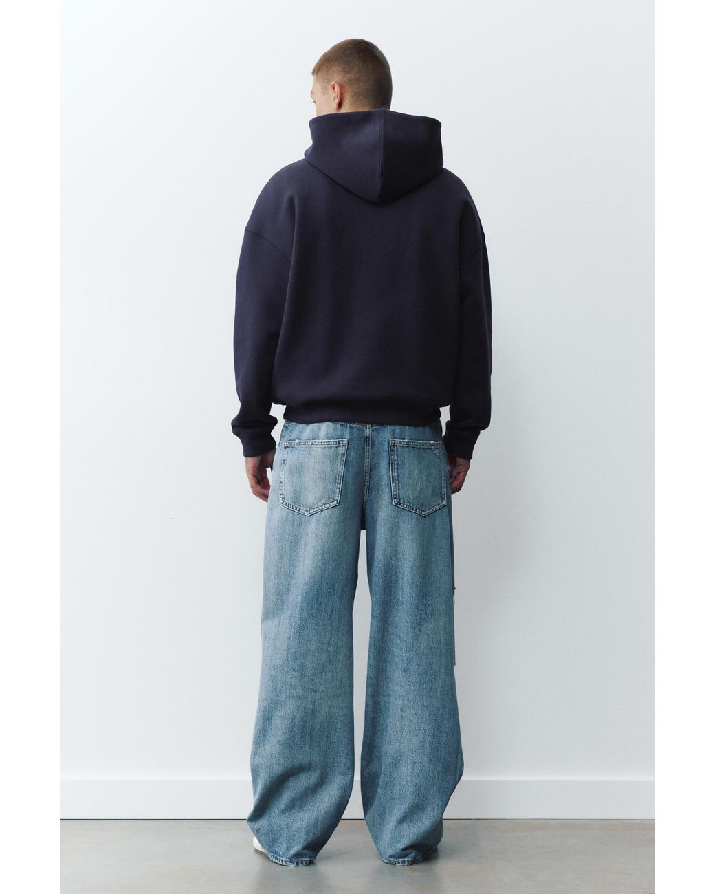 Pull&Bear Blue Boxy Fit Hoodie for men