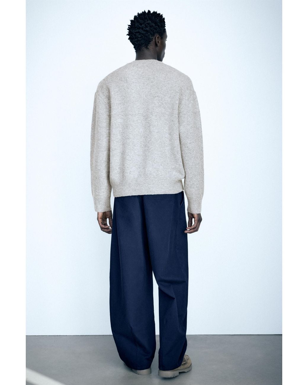 Pull&Bear Gray Basic Round Neck Jumper for men