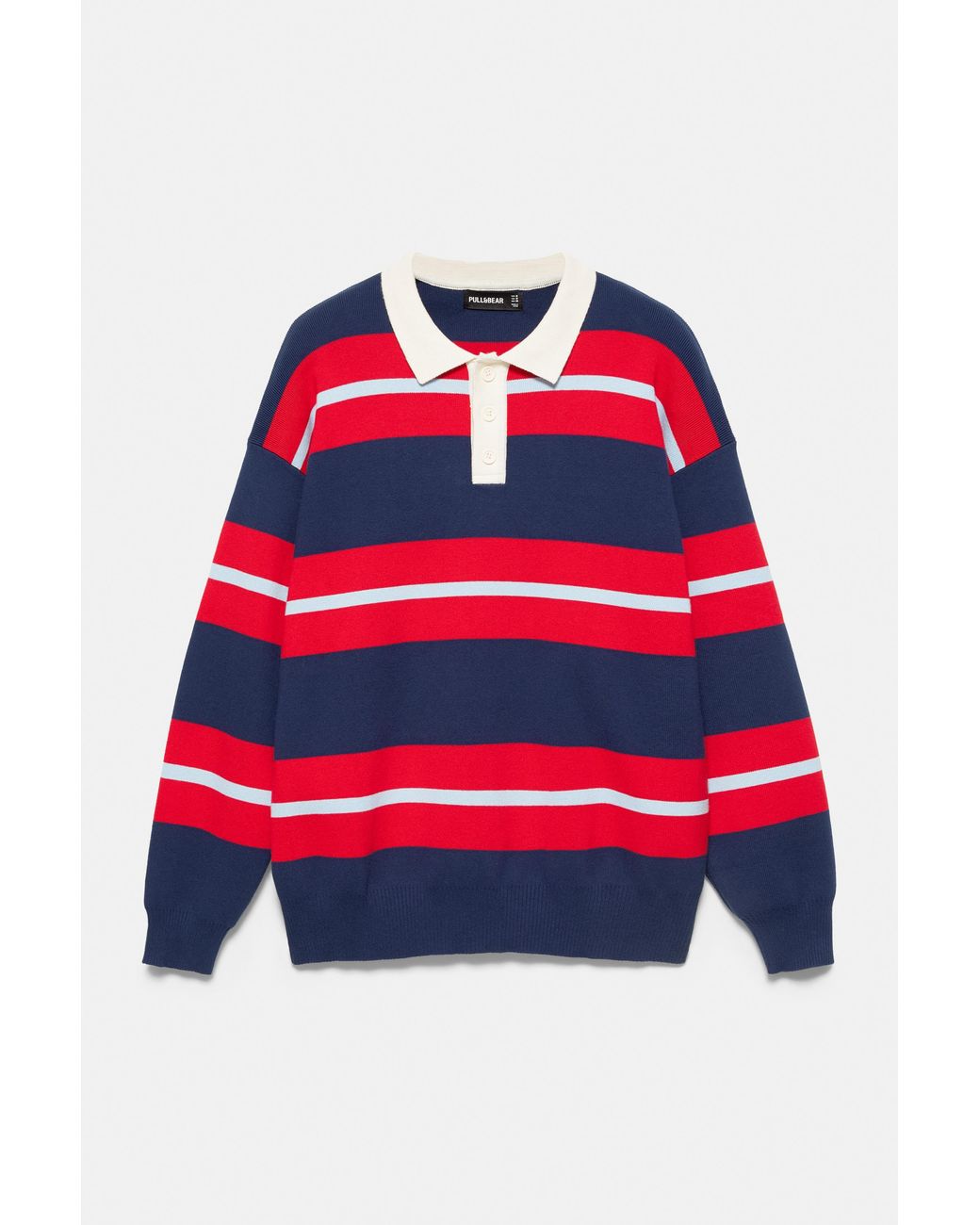 Pull&Bear White Striped Knit Polo Shirt for men