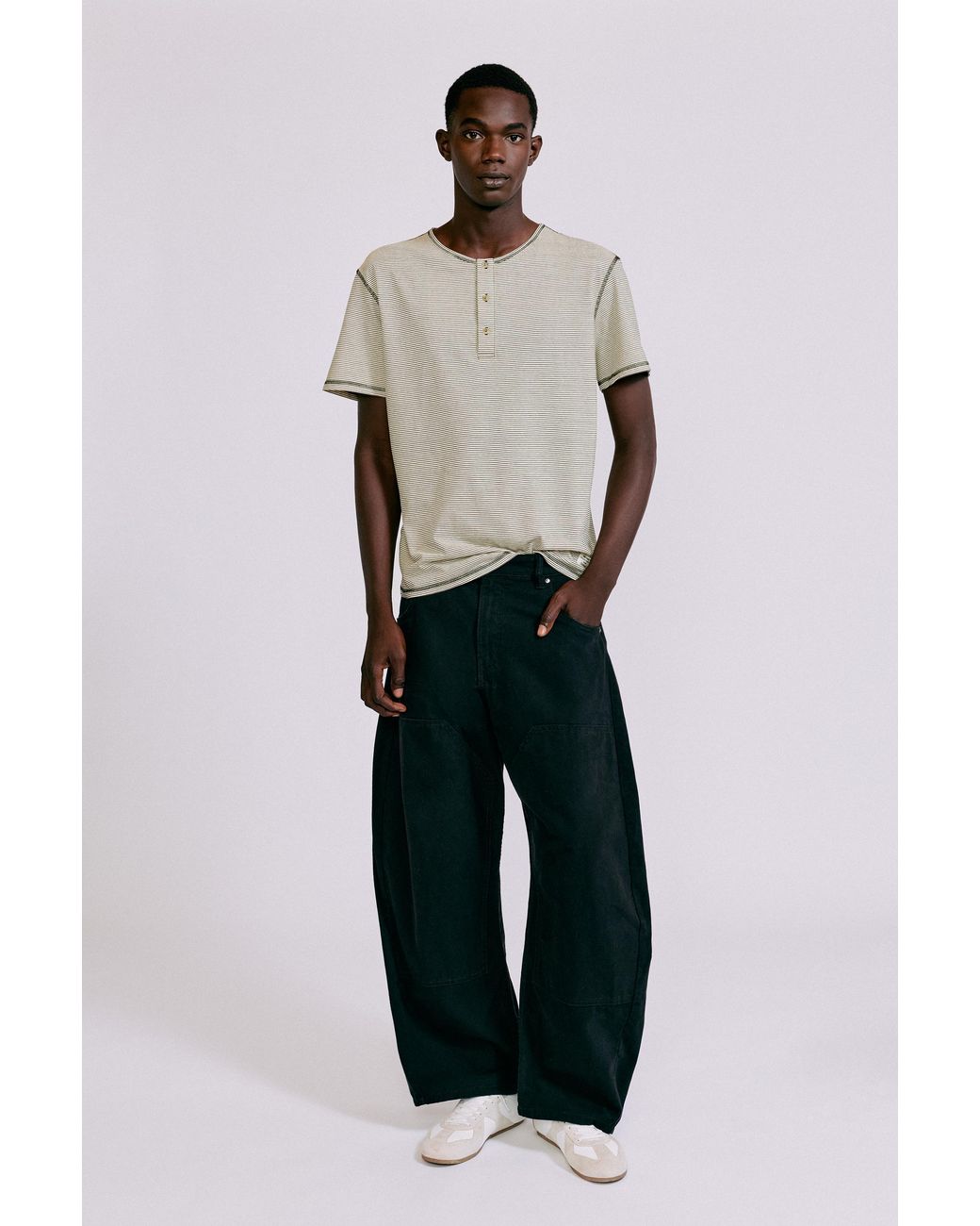 Pull&Bear Green Henley Neck T-Shirt for men
