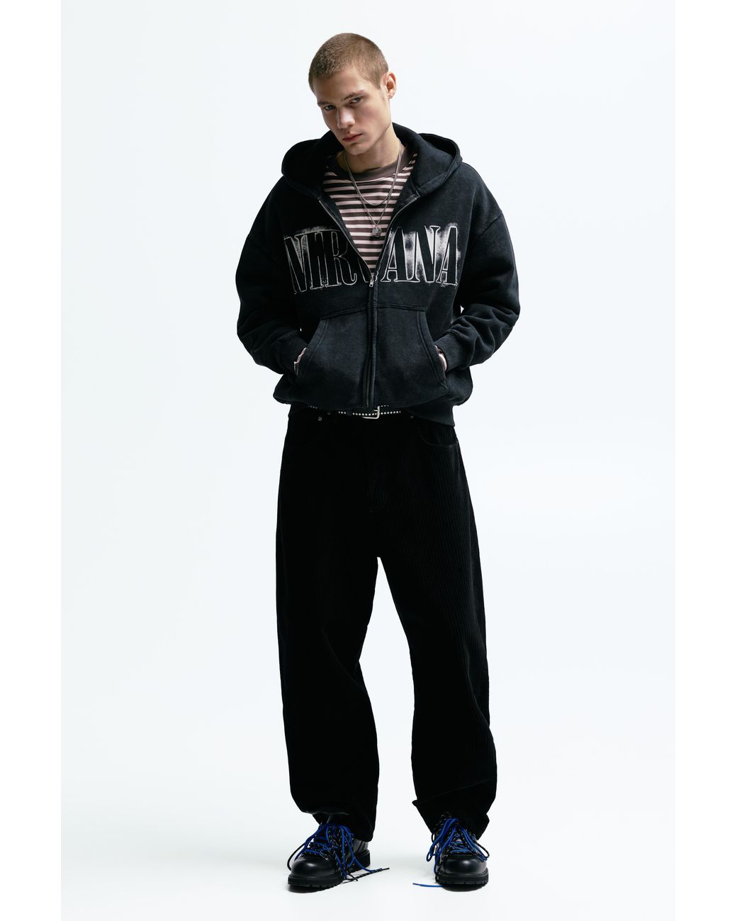 Pull&Bear Nirvana Zip-Up Hoodie in Black for Men | Lyst UK