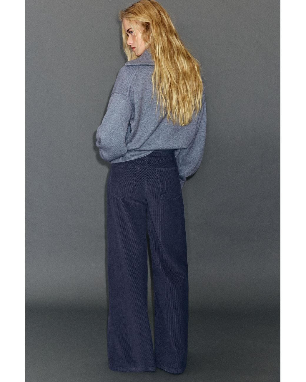 Pull&Bear Blue Corduroy Wide-Leg Jeans