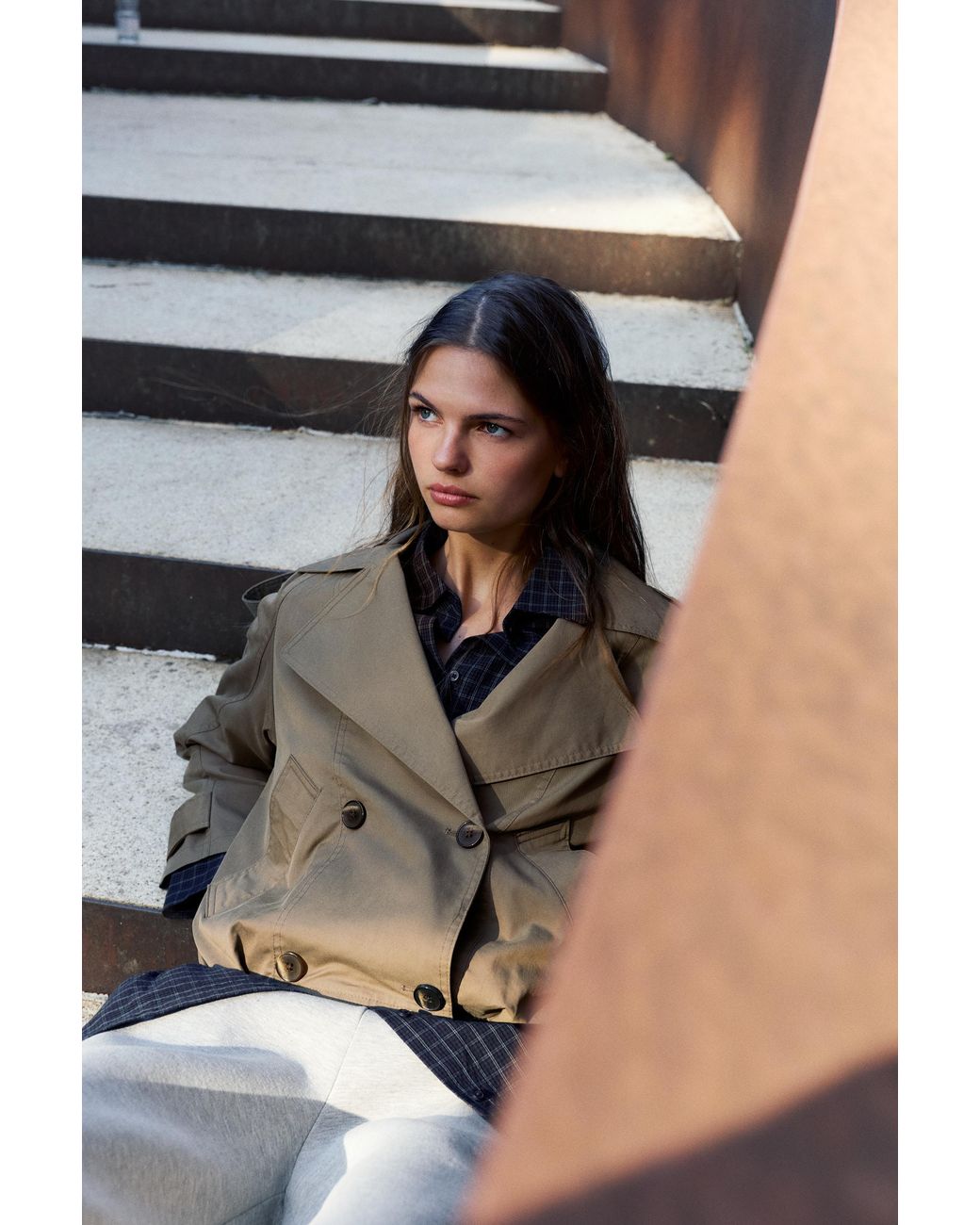 Pull&Bear Brown Balloon-Fit Short Trench Coat