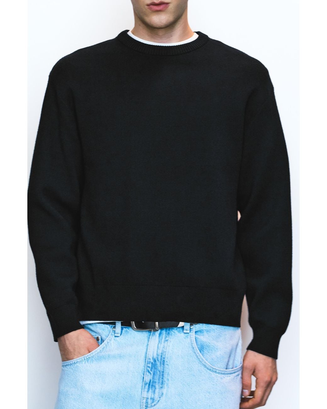 Pull&Bear Black Soft Round Neck Jumper for men