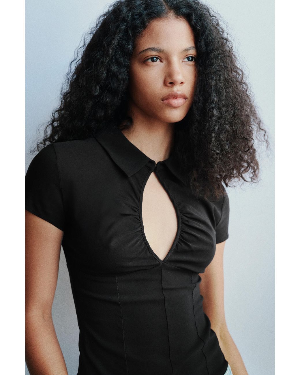 Pull&Bear Blue Short Sleeve Cut-Out Top
