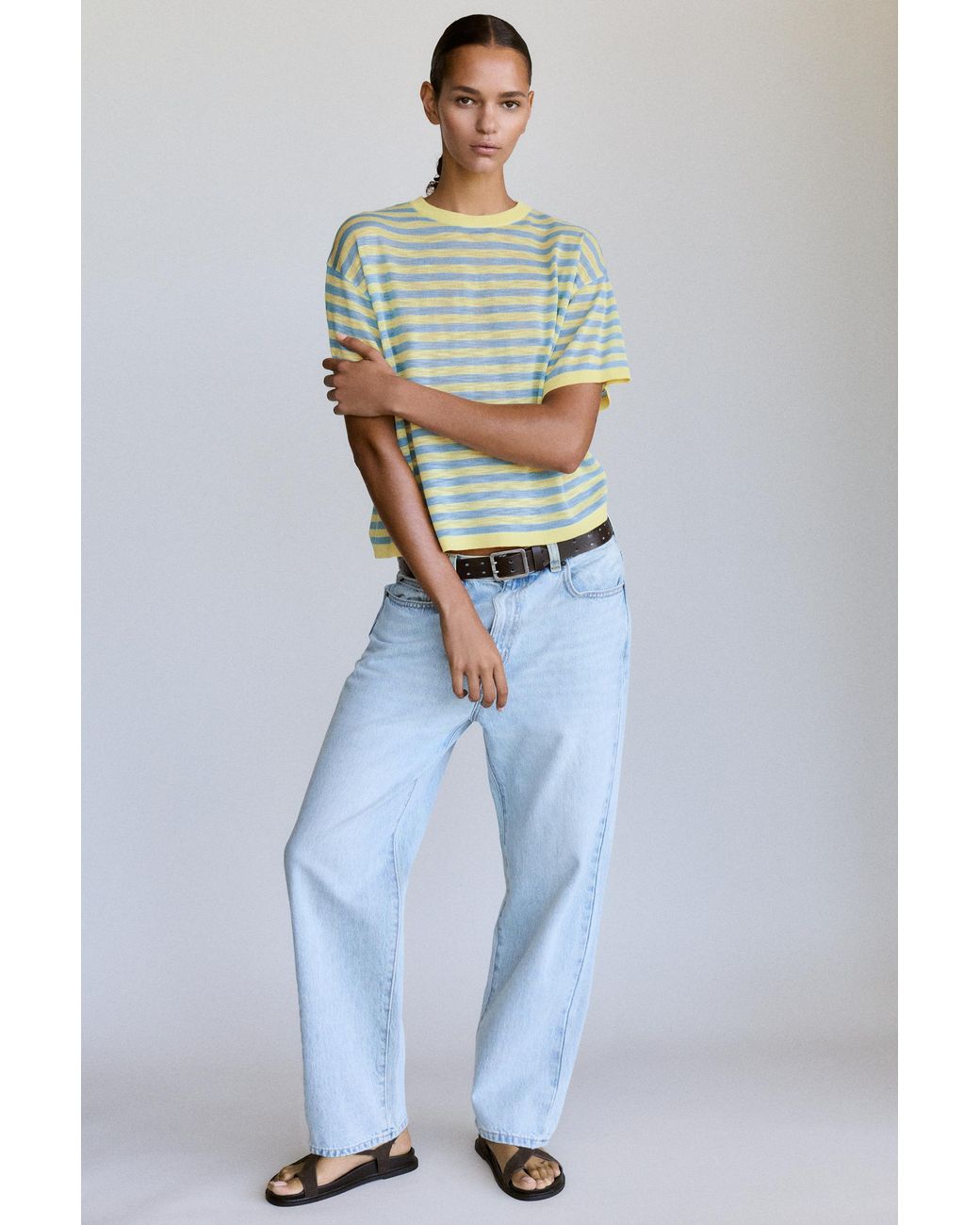 Pull&Bear Blue Striped Knit T-Shirt