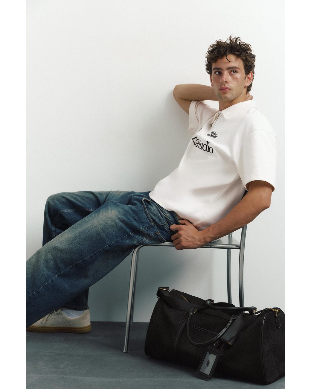 Pull&Bear Black Embossed Bowling Bag With Embellishment for men