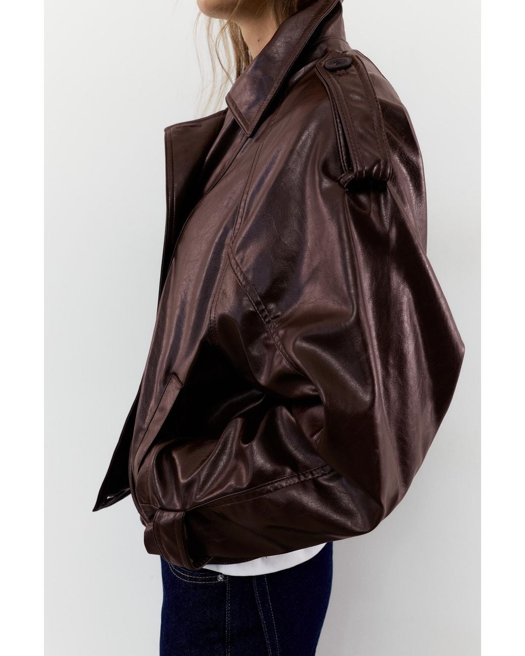 Pull&Bear Brown Short Leather Effect Trench Coat