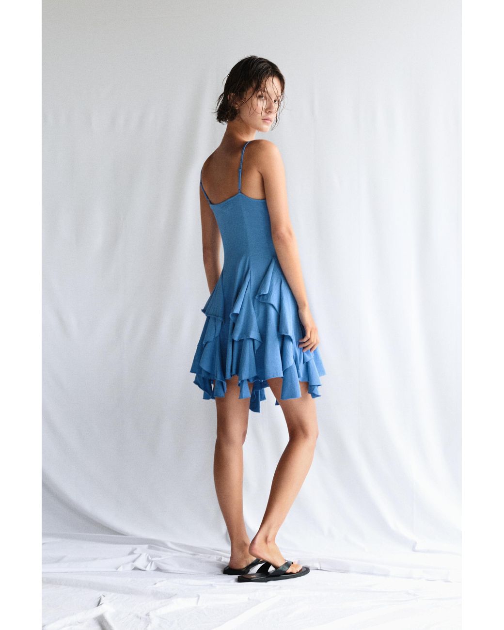 Pull&Bear Blue Short Strappy Flared Dress