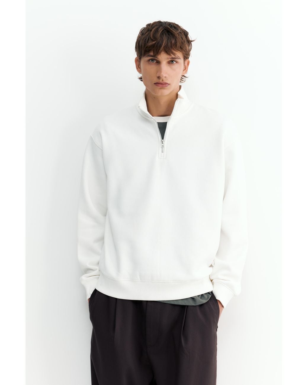 Pull&Bear White Quarter-Zip Sweatshirt for men