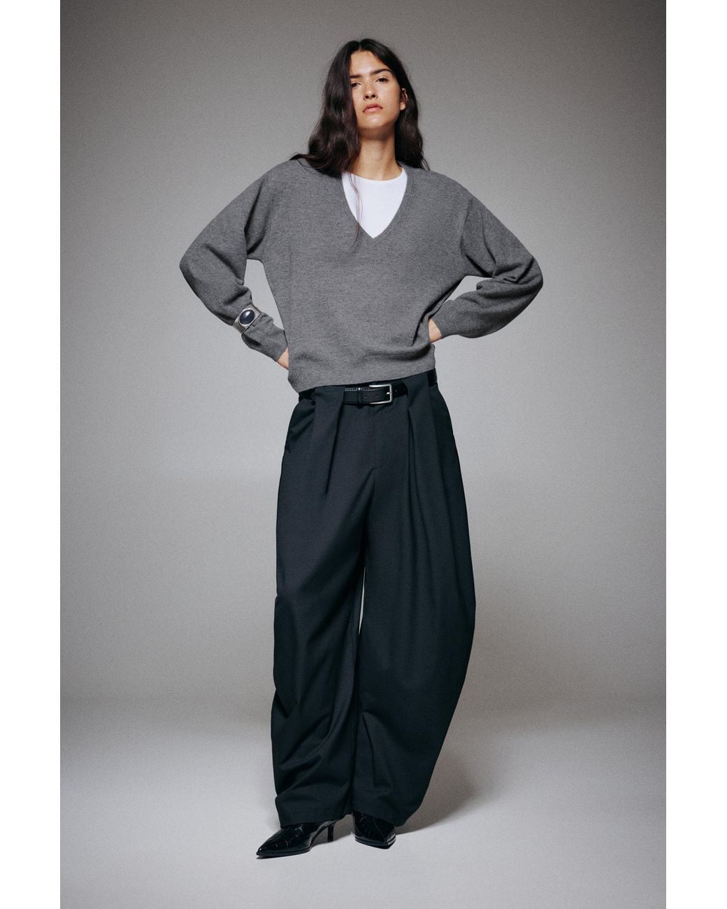 Pull&Bear Basis Trui Met V-Hals in het Gray